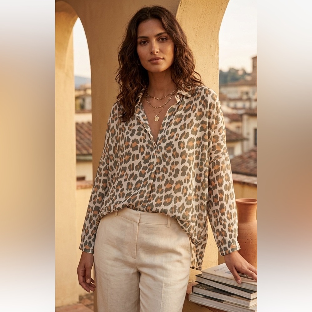 By Coco Made‎ In Italy Animal Print Shirt Top Basic Casual Wear